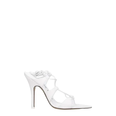 White Leather Stiletto Heel Sandals