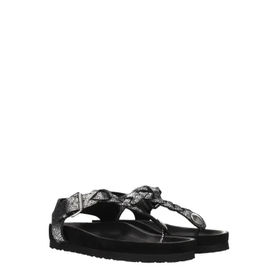Black Leather Flip-Flop Sandals
