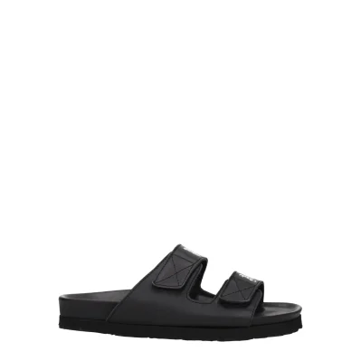 Black Leather Flat Sandals