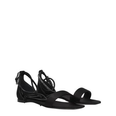 Black Satin Flat Sandals
