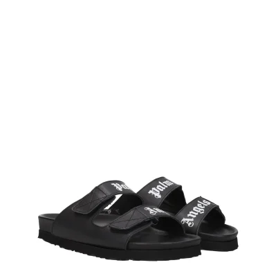 Black Leather Flat Sandals
