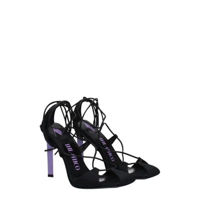 Black Fabric Stiletto Heel Sandals