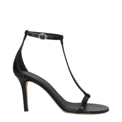 Black Leather Stiletto Heel Sandals