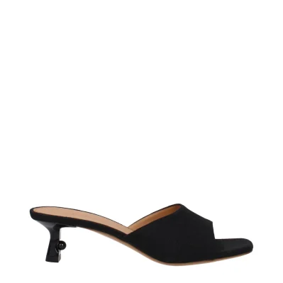 Black Linen Flat Sandals