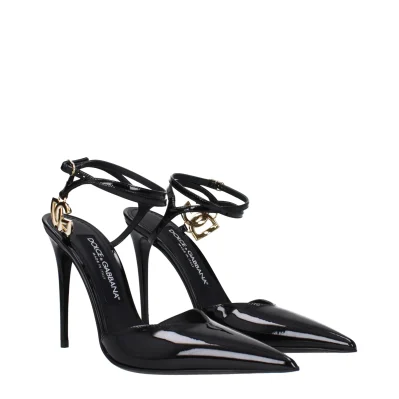 Black Leather Stiletto Heel Sandals