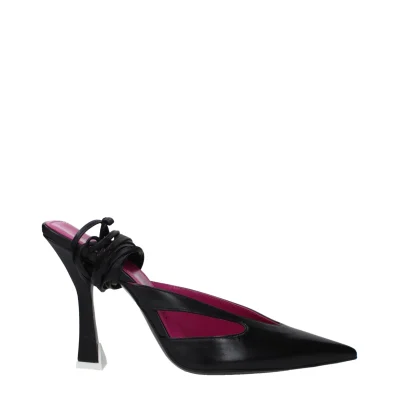 Black Leather Stiletto Heel Sandals