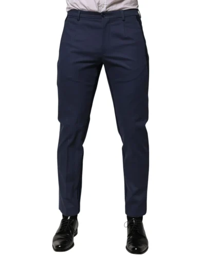 Blue Cotton Tapered Men Formal Trousers Pants