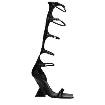 Black Leather Stiletto Heel Sandals