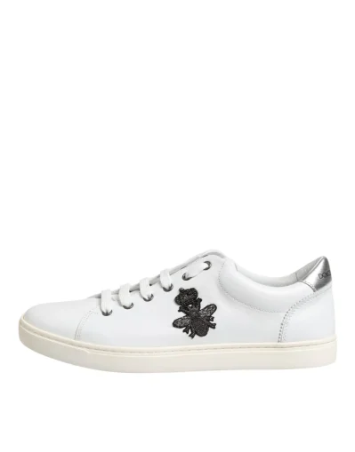 White Crown Bee Leather Low Top Sneakers Shoes