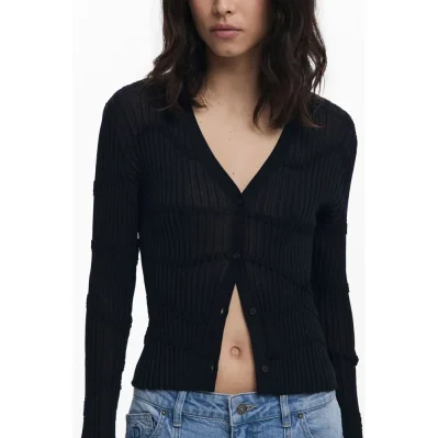 Black Viscose Women Cardigan