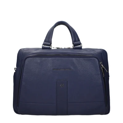 Blue Leather Business And Laptop Bag