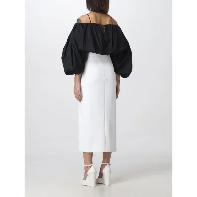 White Polyester Midi Skirt