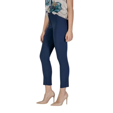 Blue Polyester Casual Pants