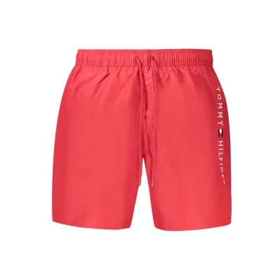 Red Polyester Men's Swim Trunk