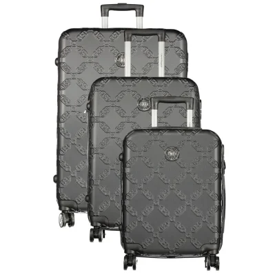 Black Polyurethane Women's Travel Trolley Set