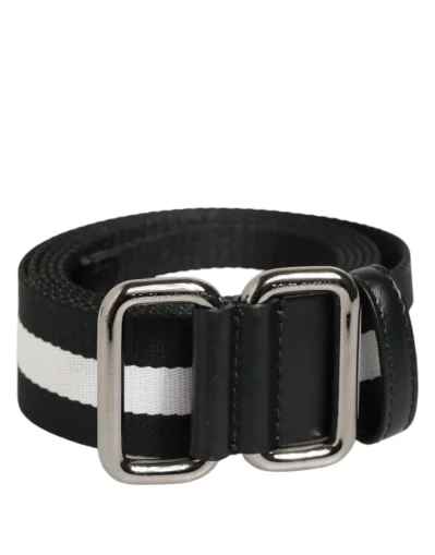 Black White Striped Metal Buckle Men Belt