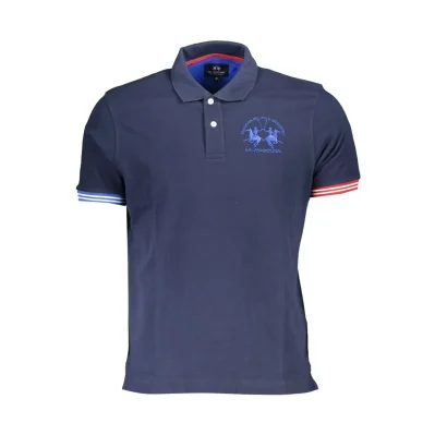 Blue Cotton Men Polo Shirt