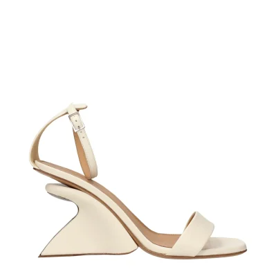 Beige Leather Platform Sandals