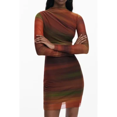 Orange Polyester Women Dress