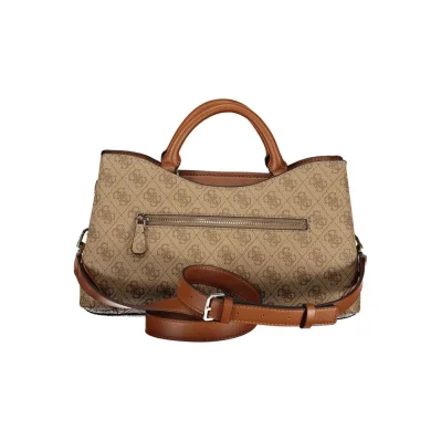 Beige Polyurethane Women Handbag
