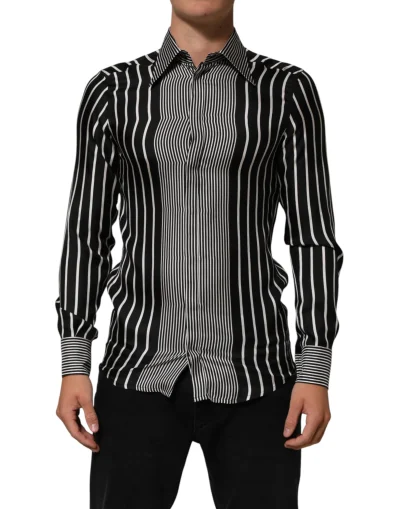 Black White Stripes Men MARTINI Dress Shirt