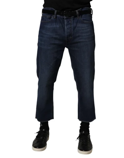 Blue Mid Waist Cotton Men Cropped Denim Jeans