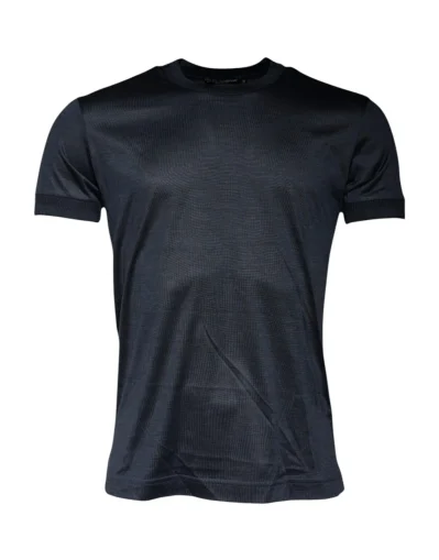 Blue Silk Crew Neck Short Sleeves Men T-shirt