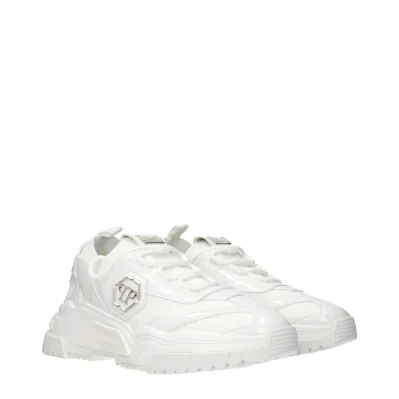 White Fabric Chunky Sneakers