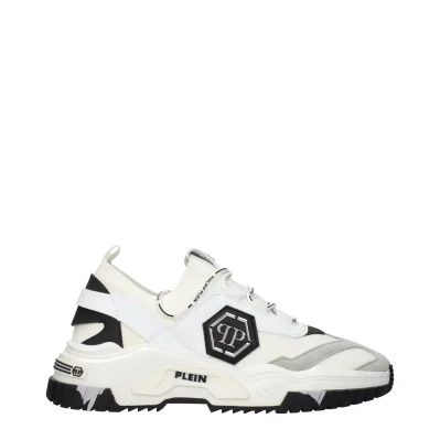 White Fabric Chunky Sneakers