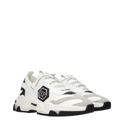 White Fabric Chunky Sneakers