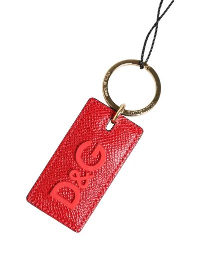 Red Calf Leather D&G Logo Metal Ring Keychain Keyring