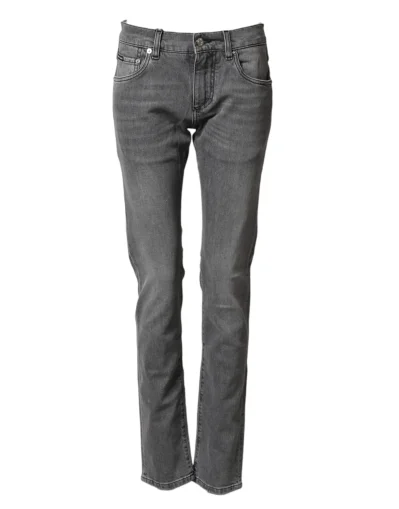 Gray Cotton Mid Waist Skinny Denim Jeans