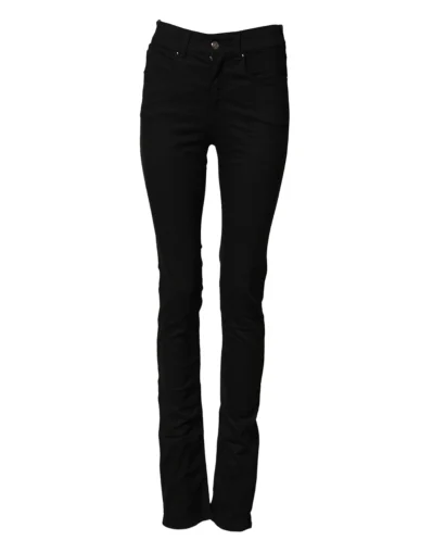 Black Mid Waist Cotton Stretch Skinny Denim Jeans