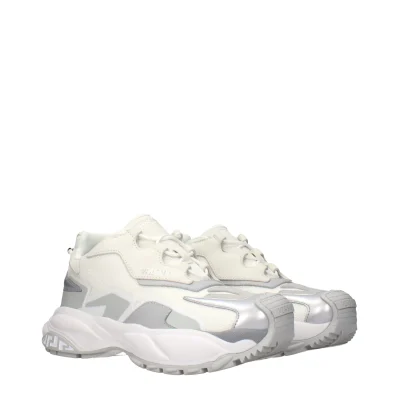 White Fabric Chunky Sneakers