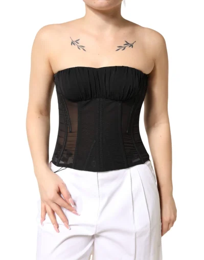 Black Silk Lace Bustier Corset Strapless Top