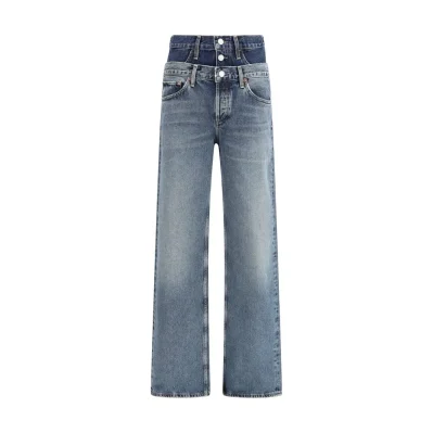 Blue Recycled Cotton Straight-Leg Jeans