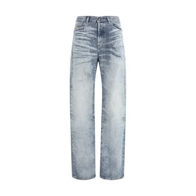 Blue Cotton Straight-Leg Jeans