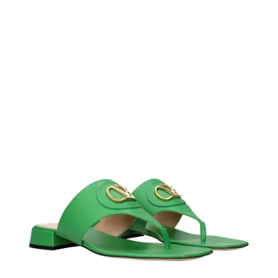 Green Leather Flip-Flop Sandals