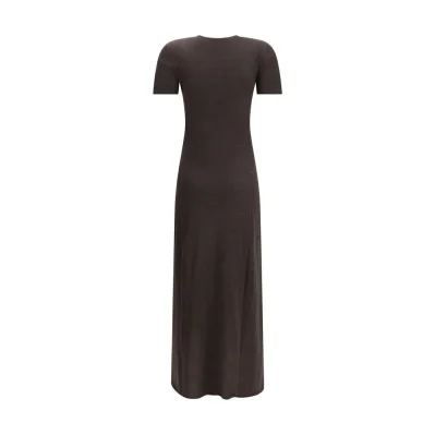 Brown Fleece Wool Long Dress