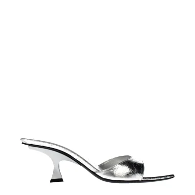 Gray Leather Flat Sandals