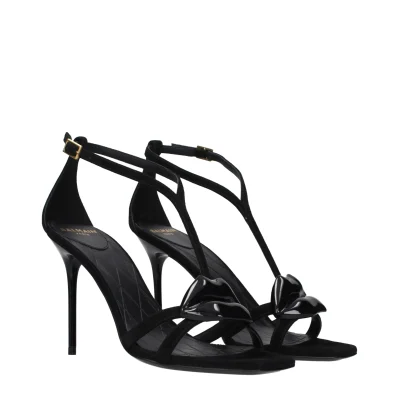 Black Leather Stiletto Heel Sandals