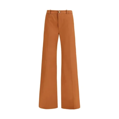 Brown Cotton Flared Pants