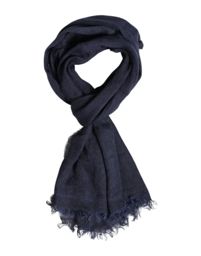 Blue Linen Neck Wrap Men Shawl Fringe Scarf