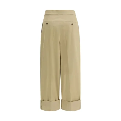 Beige Cotton Cropped Pants