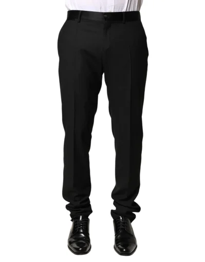 Black Wool Mid Waist Men Dress Trousers Pants