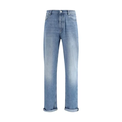 Light Blue Cotton Straight-Leg Jeans