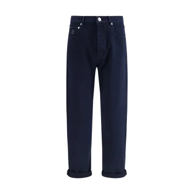 Blue Cotton Straight-Leg Jeans