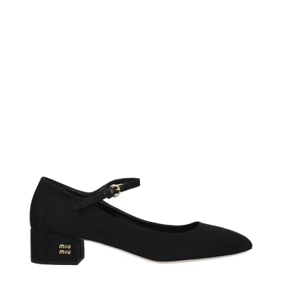 Black Fabric Mid Heel Pumps