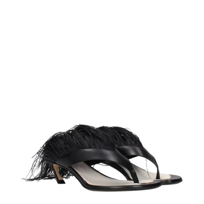 Black Leather Flip-Flop Sandals