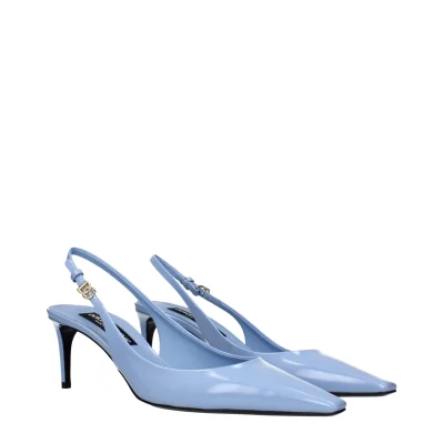 Light Blue Leather High Heel Pumps